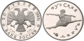 25 and 50 Roubles 1993. PLATINUM,

.999. 3.11 and 7.77 gm. Bolshoi Ballet series. Y 395, 396. Very low mintage of 750 pieces each.

Gem brilliant ...