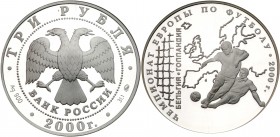 Pair of Sport Commemorative 3 Roubles 2000. World Ice Hockey Championship. 

Y 661; and Soccer. Y 673. 3,000 pieces minted of each. Authenticated an...