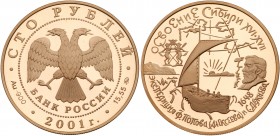 100 Roubles 2001. GOLD. 17.45.5 gm. Development and Exploration of Siberia. 

Y 685.

Gem brilliant PROOF