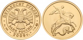 50 Roubles 2009. GOLD, .999. 7.78 gm. St. George the Victorious.

Y 1049.

Gem brilliant uncirculated