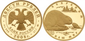 50, 100 and 200 Rubles 2008. GOLD, .999. 7.78, 15.5 and 31.1 gm. Protect Our World – Beavers. 

Y 1041, 1043, 1044. Low mintage of 500 to 750 pieces...