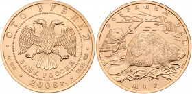100 Rubles 2008. GOLD, .900. 17.45 gm. Protect Our World – Beavers. 

Y 1142.

Gem brilliant uncirculated