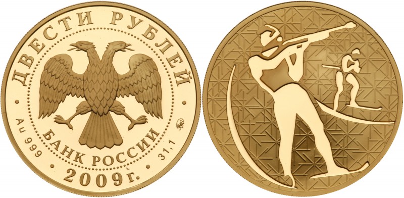200 Roubles 2009. GOLD, .999. 31.1 gm. Biathlon.

Y 1212. Scarce low mintage o...