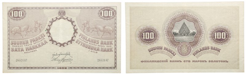 100 and 500 Markkaa, 1909 (1918). Suomen Pankki, Peoples Commissariat Issues.
...