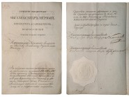 Diploma for 3rd Class. Issued March 12, 1819 

to Colonel Schneder of the Jaeger Regiment of the Royal Austrian Army for service in the 1813, 1814 a...