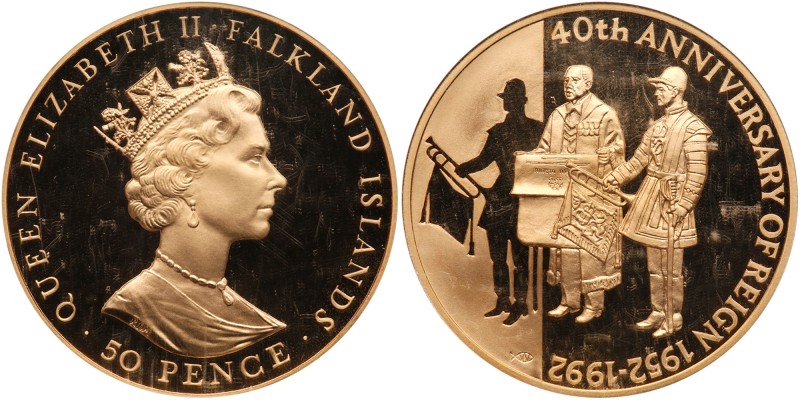 Falkland Islands
Elizabeth II (1952-present). Gold Proof 50 Pence, 1992. To com...