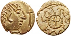 Great Britain
Early Anglo-Saxon Period, ca. 620-655. Gold Thrymsa. Ultra-Crondell Phase, "Wuneetton" type. Bust right with trident, Reverse: Cross pa...