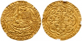 Great Britain
Richard II (1377-99), Gold Noble of six shillings and eight pence. Calais Mint, type 2a, no French title in legend, armoured King stand...