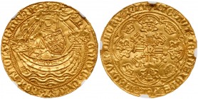 Great Britain
Henry VI, first reign (1422-61), Gold Noble of six shillings and eight pence, Calais Mint, Annulet Issue (c.1422-30). King standing in ...