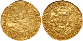 Great Britain
Elizabeth I (1558-1603), fine Gold Sovereign of thirty shillings, sixth issue (1583-1600). Full facing robed figure of Queen seated on ...
