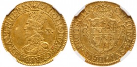 Great Britain
Charles I (1625-1649), Gold Double Crown or Half-unite of ten shillings, Nicholas Briot's first milled coinage (1631-32). Crowned drape...