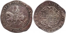 Great Britain
Charles I (1625-49). Silver Crown, 1645. Exter Mint. King on horseback left with raised sword and flowing sash, mint mark Castle above,...