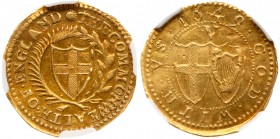Great Britain
Commonwealth (1649-60), Gold Crown of five shillings, 1649. Variety without stops by mint mark or value, English shield within laurel a...