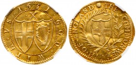 Great Britain
Commonwealth (1649-60), Gold Half-Unite or Double Crown of ten shillings, 1651. English shield within laurel and palm branch, legends i...