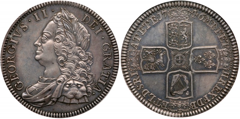 Great Britain
George II (1727-60), Silver Proof Crown, 1746. Older laureate and...