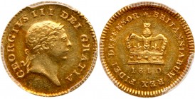 Great Britain
George III (1760-1820), Gold Third Guinea, 1810. Third type, second laureate head right, Latin legend and toothed border surrounding, G...