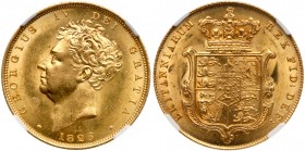 Great Britain
George IV (1820-30), Gold Sovereign, 1826. Second bare head left, date below neck, legend and toothed border surrounding.GEORGIUS IV DE...