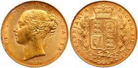 Great Britain
Victoria (1837-1901), Gold Sovereign, 1838. First young head left, W.W. raised on truncation for engraver William Wyon, Latin legend an...