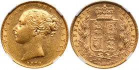 Great Britain
Victoria (1837-1901), Gold Sovereign, 1870. Second young filleted head left, W.W. raised on truncation for engraver William Wyon, date ...