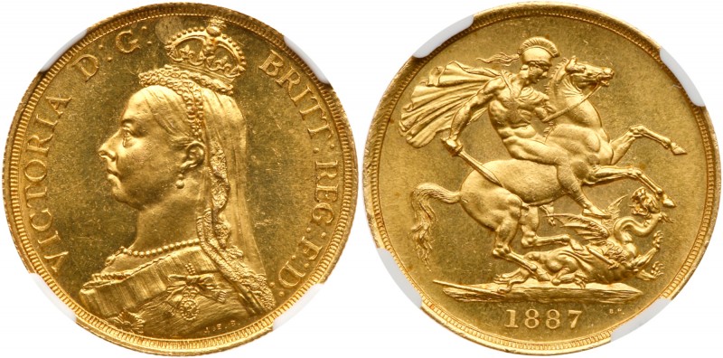 Great Britain
Victoria (1837-1901), Gold Two Pounds, 1887. Jubilee type crowned...