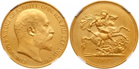 Great Britain
Edward VII (1901-10), Matte Proof Gold Five-Pounds, 1902. Coronation year, bare head right, De S. below truncation for engraver George ...