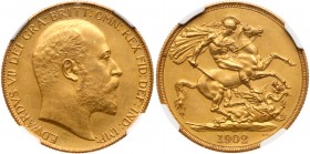 Great Britain
Edward VII (1901-10), Matte Proof Gold Two Pounds, 1902. Coronation year, bare head right, De S. below truncation for engraver George W...