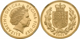 Great Britain
Elizabeth II (1952 -), Gold proof Five-Pounds, 2002. Crowned head right, IRB initials below for designer Ian Rank-Broadley, Latin legen...