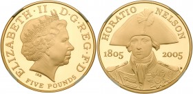 Great Britain
Elizabeth II (1952 -), Gold proof Crown of Five Pounds, 2005. Struck in 22 carat gold, to commemorate the 200th Anniversary of the Batt...