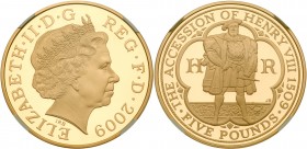 Great Britain
Elizabeth II (1952 -), Gold proof Crown of Five Pounds, 2009. Struck in 22 carat gold, crowned head right, IRB initials below for desig...