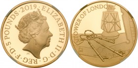Great Britain
Elizabeth II (1952 -), Gold proof Crown of Five Pounds, 2019. In the Tower of London Series, The Ceremony of the Keys, crowned head rig...