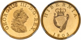 Ireland
George III (1760-1820), Gilt Copper Proof Halfpenny, 1805. Laureate and draped bust right, K raised on truncation for engraver Conrad Heinric...