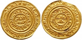 Medieval Islamic
Fatimid, al-Amir Abu 'Ali al-Mansur, AH 495-524/ CE 1101-1130, Gold Dinar (4.41g). Al-Iskandariya (Alexandria) mint, AH 502. Two con...