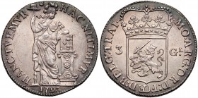 Utrecht (Netherlands)
Utrecht. Silver 3 Gulden, 1793. Standing figure leaning on column with cap on pole, date below. Rev. Crowned arms dividing 3 - ...