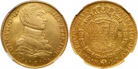 Peru
Fernando VII (1808-1824). Gold 8 Escudos, 1810-JP. Lima mint. Uniformed imaginary bust right. Rev. Crowned Hapsburg arms within chain of the Ord...