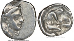 CALABRIA. Tarentum. Ca. 380-280 BC. AR diobol (12mm, 4h). NGC VF. Ca. 325-280 BC. Head of Athena right, wearing crested Attic helmet decorated with fi...