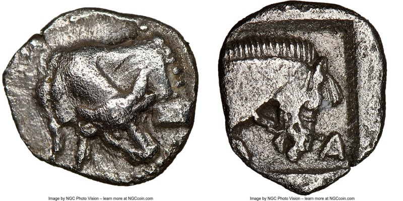 THESSALY. Larissa. Ca. 479-460 BC. AR obol (10mm, 9h). NGC Choice VF. Forepart o...