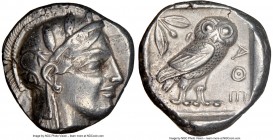 ATTICA. Athens. Ca. 455-440 BC. AR tetradrachm (24mm, 17.13 gm, 3h). NGC XF 4/5 - 4/5. Early transitional issue. Head of Athena right, wearing crested...