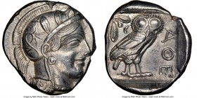 ATTICA. Athens. Ca. 440-404 BC. AR tetradrachm (25mm, 17.18 gm, 7h). NGC Choice AU 5/5 - 4/5. Mid-mass coinage issue. Head of Athena right, wearing cr...