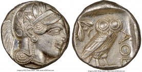 ATTICA. Athens. Ca. 440-404 BC. AR tetradrachm (23mm, 17.20 gm, 10h). NGC Choice AU 4/5 - 4/5. Mid-mass coinage issue. Head of Athena right, wearing c...
