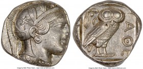 ATTICA. Athens. Ca. 440-404 BC. AR tetradrachm (23mm, 17.19 gm, 1h). NGC Choice AU 4/5 - 4/5. Mid-mass coinage issue. Head of Athena right, wearing cr...