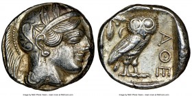ATTICA. Athens. Ca. 440-404 BC. AR tetradrachm (24mm, 17.19 gm, 7h). NGC AU 3/5 - 4/5. Mid-mass coinage issue. Head of Athena right, wearing crested A...