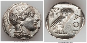 ATTICA. Athens. Ca. 440-404 BC. AR tetradrachm (25mm, 17.17 gm, 1h). AU. Mid-mass coinage issue. Head of Athena right, wearing crested Attic helmet or...