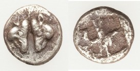 LESBOS. Uncertain mint. Ca. 500-450 BC. BI 1/24 stater (9mm, 0.55 gm). Fine. BPO, two boar heads confronted, forming the optical illusion of a single ...