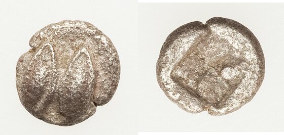 LESBOS. Uncertain mint. Ca. 450 BC. AR tetartemorion (6mm, 0.23 gm). XF, porosit...