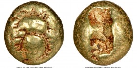 IONIA. Ephesus. Ca. 600-550 BC. EL third-stater or trite (12mm, 4.72 gm). NGC Choice Fine 4/5 - 4/5. 'Primitive' bee, viewed from above / Two incuse s...