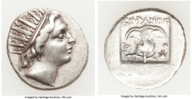 CARIAN ISLANDS. Rhodes. Ca. 88-84 BC. AR drachm (16mm, 3.01 gm, 12h). Choice Fine. Plinthophoric standard, Euphanes, magistrate. Radiate head of Helio...