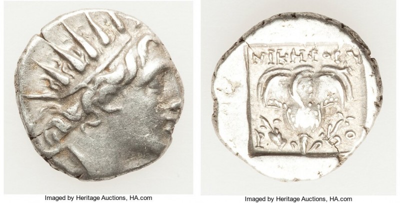 CARIAN ISLANDS. Rhodes. Ca. 88-84 BC. AR drachm (14mm, 2.34 gm, 12h). VF. Plinth...