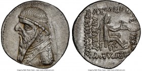 PARTHIAN KINGDOM. Mithradates II (ca. 121-91 BC). AR drachm (20mm, 4.06 gm, 1h). NGC MS 5/5 - 2/5. Rhagae, ca. 109-96/5 BC. Diademed, draped bust of M...