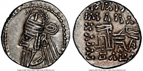 PARTHIAN KINGDOM. Osroes II (ca. AD 190-208). AR drachm (19mm, 12h). NGC AU, brushed. Ecbatana, ca. AD 190. Diademed and draped bust left, with long p...