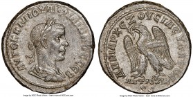 SYRIA. Antioch. Philip II, as Augustus (AD 247-249). BI tetradrachm (26mm, 6h). NGC Choice AU. AD 249. AYTOK K M IOYΛI ΦIΛIΠΠOC CЄB, laureate, draped ...